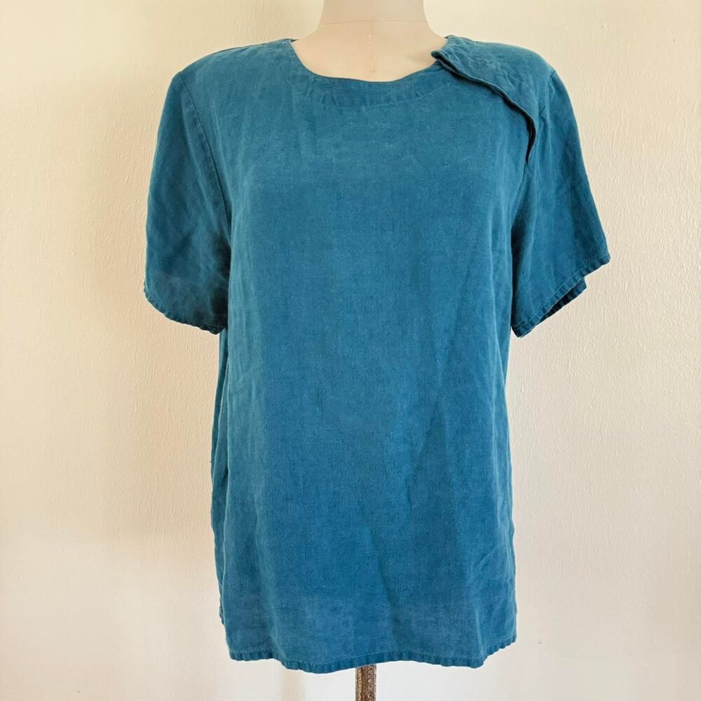 FLAX 100% linen relaxed lightweight Lagenlook minimalist artsy beachy top Sz S